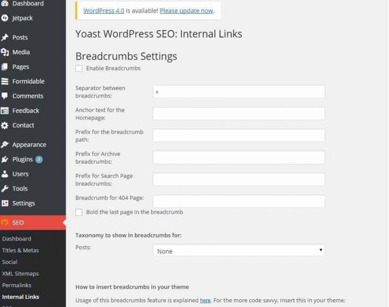 Internal Links Breadcrumbs