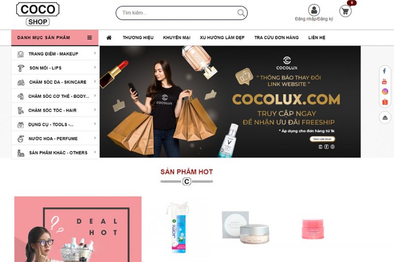 Website Coco Shop - thiên đường mỹ phẩm