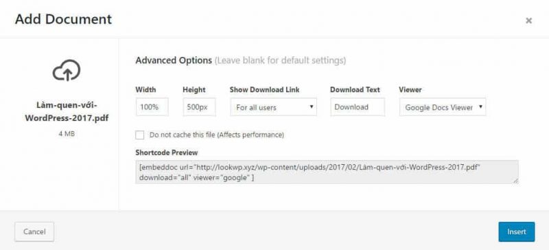 nhúng tài liệu trong WordPress 18