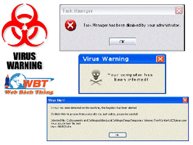 dấu hiệu nhận biết khi máy bị nhiễm virus