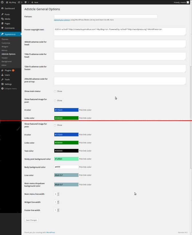 Adsticle Gereral Options